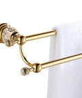 Crystal Double Towel Holder With Adjustable Gold Towel Bar From 18.66 To 30.51 Inches Wall Mounted Bathroom Rail Rack Lux Crystal End Caps