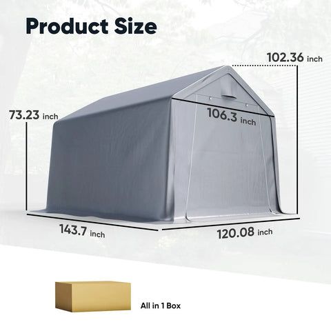 10x12 Foot Backyard Outdoor Storage Shed and Portable Workshop Shelter With Roll Up Mesh Windows Heavy Duty Garage
