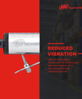 One Quarter Inch Air Die Grinder With Straight Head Design highlighting reduced vibration feature on red background.