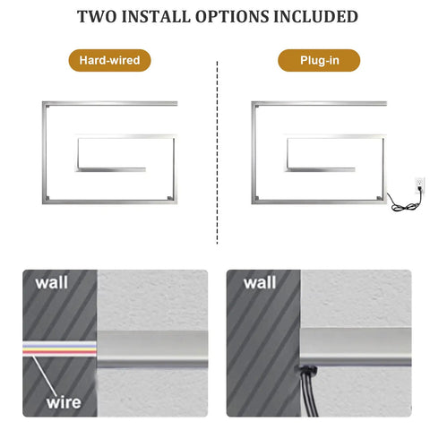 Diagram showing hardwired and plug-in options for Plug In Or Hardwired Heated Towel Rack With Timer For Bathroom Wall Mounted 304 Stainless Steel Towel Warmer Mirror Polished Finish Easy Wiring Switch Hot Towel Rail For Your Cozy Spa installation.