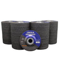 100 Pack Heavy Duty Aluminum Oxide Grinding Wheels For Angle Grinder Depressed Center T27 Discs Fiberglass Reinforced stacked for metal grinding.