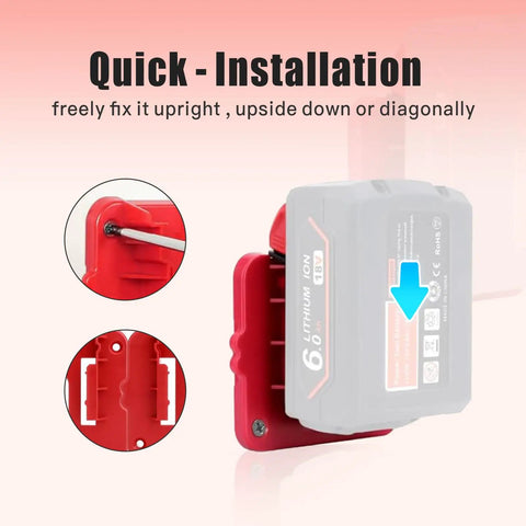 Close-up of M18 18V Battery Holder Wall Mount 5 Pack Heavy Duty Storage Organizer showing installation options.
