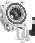 Audi Front Wheel Hub Bearing Assembly Prepressed For A5 Quattro A5 Sportback A6 Quattro A7 Sportback A8 Quattro Q5 Q7 RS5 S5 SQ5 A4 Allroad Front Driver Or Passenger Side Ready To Install Plug And Play OE Quality Replacement with bolts visible.