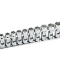 Three Eighths Inch Drive Metric Universal 6 Point Socket Set With 10 To 19 mm Chrome Vanadium Steel Mirror Polish Finish Z Drive Grip