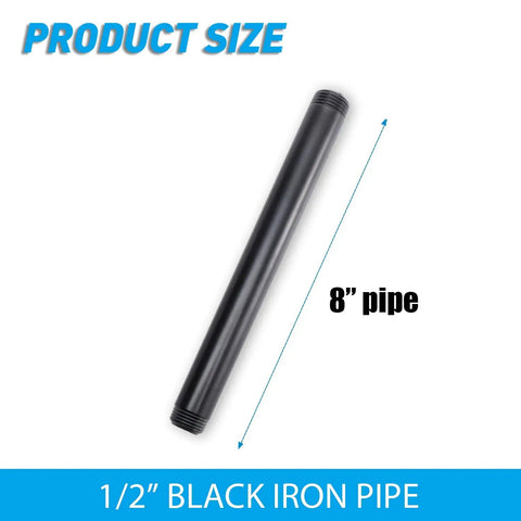 Half Inch Black Painted Iron Pipe Set 10 Pack, Threaded Industrial Pipe For DIY Furniture And Shelving Decor, 8 inch size