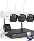 8 Channel Wireless NVR Security System With Four 3MP Weatherproof IP Cameras, 5MP NVR, Alexa Compatible, 1TB HDD Displayed