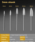 Five Piece HSS Wood Drill Bit Set With 1/8 Inch Shank, Three Edge Spiral Bits For Rotary Tools, sizes 3-8mm displayed