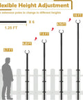 10 Ft Outdoor String Light Pole Stand For Deck Fence And Patio Railing with adjustable height from 5.7 ft to 10 ft shown in diagram