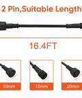 Solar Extension Cable 5m 16.4 Ft Two Core With Plug Waterproof IP65 for outdoor solar lights, close-up on connectors and lengths