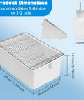 2 Pack Heavy Duty Lab Mouse And Rat Cages With Stainless Steel Mesh Lids showing dimensions, water bottle, and small animal housing features.