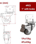 Smooth Rolling Retractable Casters With Brake 1 Inch Heavy Duty Rubber Wheels Scratch Free Glide L Brackets with sizes displayed