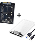 Dual Msata To Type C Storage Bridge Featuring Raid Zero And Jbod Mode with USB Type C cable and transparent adapter case.