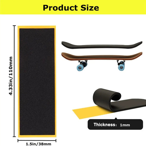 24 Pack Foam Grip Tape for Fingerboards 38x110mm Anti Slip PU Foam Self Adhering Black Grippy Tape showing size and thickness details