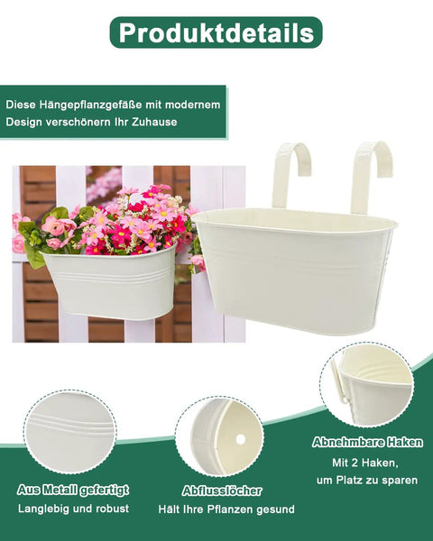 Cool Oval Metal Railing Planters For Outdoor Plants Three Pack With Detachable Hooks And Drain Holes Hanging Flower Pots For Balcony Windowsill Garden Flowers Herbs Cream White Finish