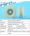 Badass U Groove Roller For Sliding Gate Caster Rock Solid Nylon Steel Pulley System Seriously Smooth Wire Rope Glide shown from front and side, size 10*56*27mm.