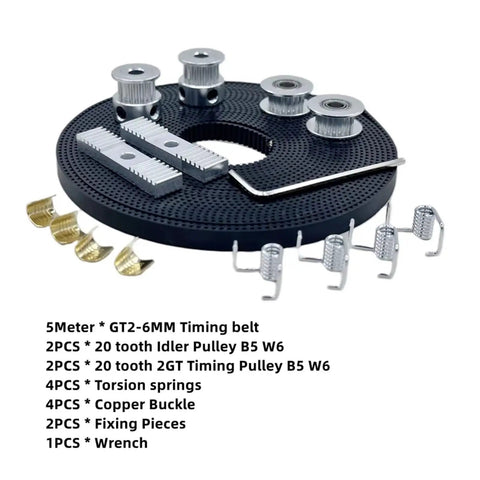 Universal 6MM Motorcycle Timing Belt Replacement Kit For DIY Repair Featuring Durable Rubber Drive Belts To Prevent Slipping And Ensure High Mileage Reliability Without Breaking The Bank On Factory Prices. 6mm timing belt kit with pulleys, springs, and wrench