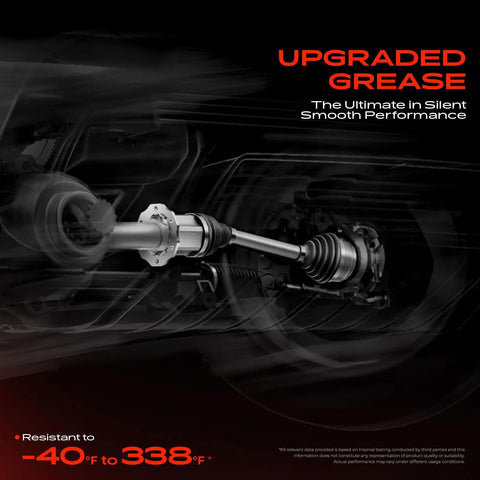 Tough Front CV Axle Shaft Assembly with Heavy Duty Thermoplastic Boots, showcasing upgraded grease for smooth power transfer.