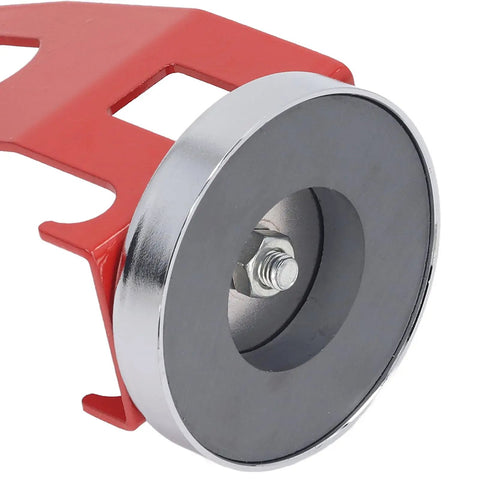 Heavy Duty Welding Holder With Strong Magnetic Base For TIG And MIG Guns, close-up of red body and metal base.