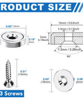 Product size chart for Heavy Duty Badass Neodymium Ultra Rare Earth Cup Magnets With Steel Caps 20 Pound Pull Force.