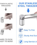 Comparison of plastic and stainless steel tweezers holding 10g weight from Calibration Weight Set 60g Total M1 Class