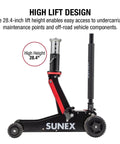 Side view of 2 Ton Off Road Jack With 28.4 Inches Lift Height, Rapid Rise Mechanism, steel-aluminum hybrid build.
