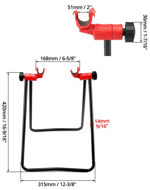 Foldable Steel Bicycle Floor Stand 2 Pack dimensions for Road, MTB And Hybrid Bikes, Stable Repair And Storage Rack for home garage.