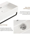 HAOCHRYSYPH Ceramic Wall Mount Sink with Towel Rack, Milk White, 23.63 in. showing easy cleaning and drainage features.