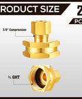 Two Pack Heavy Duty Brass Garden Hose Adapters Set Three Eighths To Three Quarters Of An Inch Female To Female Swivel Compression For Outdoor Watering Car Washing And Garden Irrigation, 3/8 compression to 3/4 GHT