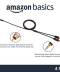 3.5mm Stereo To Dual RCA Audio Cable Adapter With Gold Plated Plugs, 4 Feet Long, black cable with 3.5mm to RCA ends