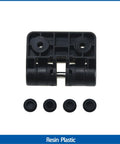 Resin positioning torque hinge for medical equipment, black plastic hinge with four removable round caps, 1pc