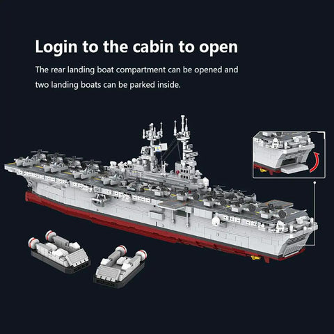 US Navy Warship Brick Set 1 To 300 Scale Wasp Class Amphibious Assault Carrier Model With Over 5200 Bricks open cabin view