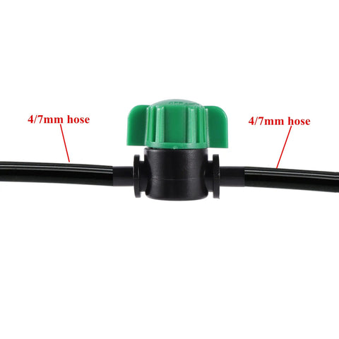4/7mm hose connected to DIY Drip Irrigation Fittings Kit With 128 Pcs 3/4 Inch To 1/4 Inch Hose Adapters and Switch Valve.