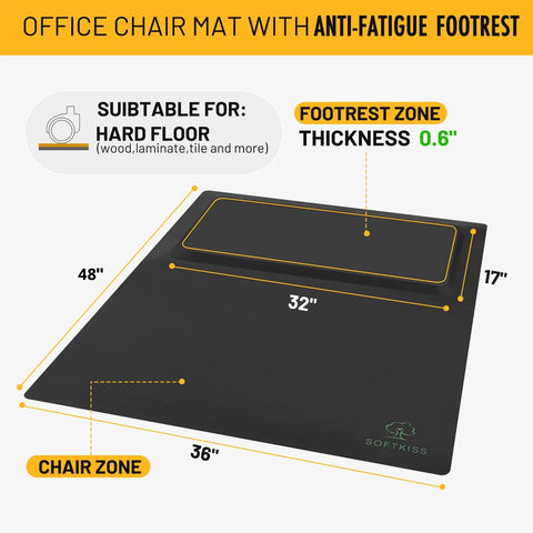 Anti Fatigue Standing Desk Mat For Hardwood Floors With Cushioned Foam Foot Support 48 By 36 Inch Desk Chair Mat diagram.