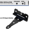 Heavy Duty 4 Inch T Strap Door Hinge 270 Degree Swing Matte Black Finish 10 Pack 2mm Thick on white background