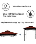 Grill Gazebo Replacement Canopy Top Cover 5x8 Inches Double Tiered BBQ Roof Burgundy Fits Gazebo Model L GG001PST F Durable 100