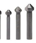 Six-piece Aracombie HSS countersink drill bit set, 3-flute, 90-degree countersinks for metal, wood, aluminum, stainless steel