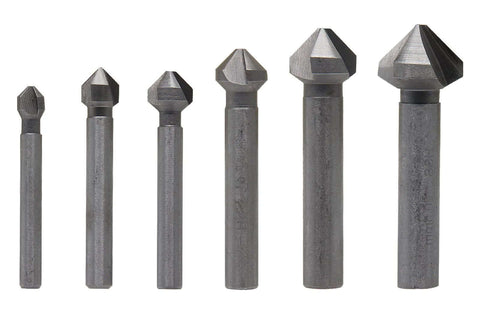 Six-piece Aracombie HSS countersink drill bit set, 3-flute, 90-degree countersinks for metal, wood, aluminum, stainless steel