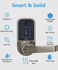 5 In 1 Fingerprint Door Lock With Touchscreen Keypad No Key Needed For Home Office And Airbnb, satin nickel finish