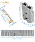 Premium 175A Battery Cable Connector For 1/0 To 4 Gauge Wire, showing detailed dimensions of plugs and terminals.