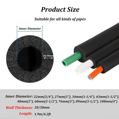 Water Pipe Insulation Tubing Set With Inner Diameters From 3/4 Inch To 4 Inch Foam Tube Insulation for Thick Wall Lagging Wrap