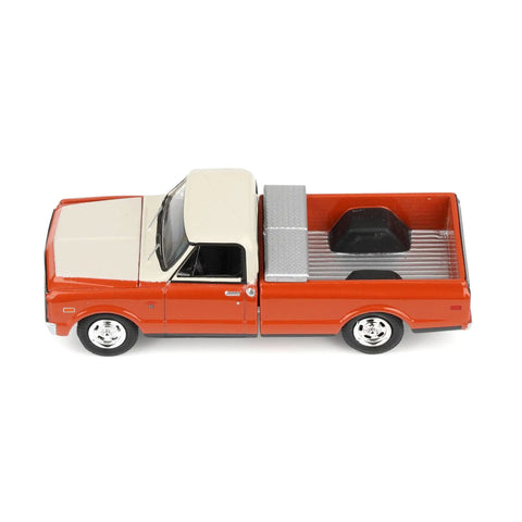 Red 1/64 Scale 1968 Chevrolet C10 Pickup With Toolbox Diecast Truck From Down On The Farm Series 11 Not For Play Shelf Ready Showpiece Collectible With Rubber Wheels 48110D side view