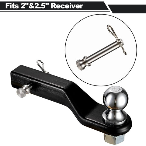 Stainless Steel Trailer Hitch Pin And Clip Five Eighths Inch Diameter Fits Two Inch And Two And A Half Inch Receivers Rust Resistant Heavy Duty Replacement For Your Trailer Hitch One Pack Compact For Easy Storage shown beside a hitch assembly