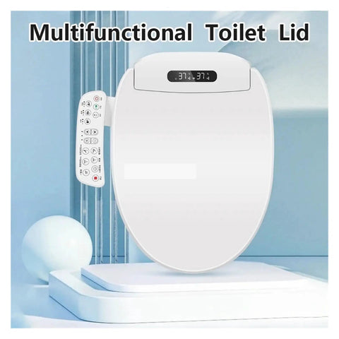 Pro Electric Smart Bidet Toilet Seat With Instant Heated Warm Water And Slow Close Design For Elongated Toilets Auto Lid, showing sleek white design with control panel.
