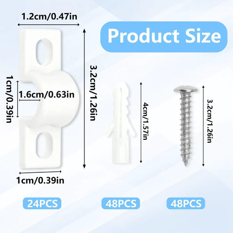 Dimensions of 24 Piece Wire Shelf Clip Kit With Screws And Expansion Tubes For Metal Shelving And Wall Mounts White Plastic
