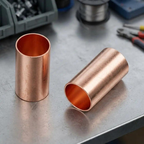 Get Your Hands On 250 Pcs Copper Tube Butt Wire Ferrules With Assorted Sizes From One To Six Millimeter For Crimping Electrical Wiring Terminals In Cars Trucks And Industrial Machinery Kits Stored Neatly. 2 copper butt ferrules on workbench