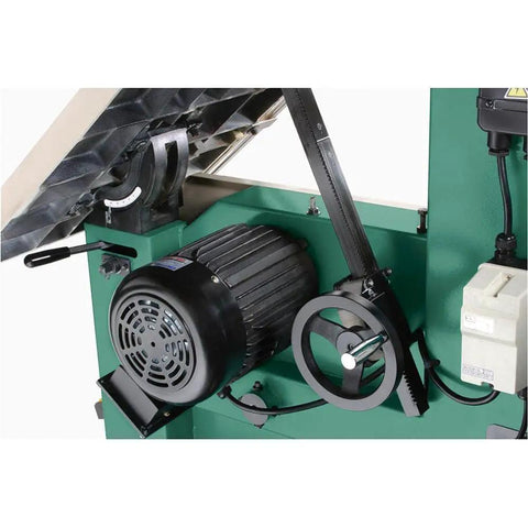 Close-up of motorized upper blade guide of 19-Inch 5 HP Ultimate Bandsaw For Heavy Duty Production Work With Large Cutting Capacity