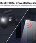 Solar Powered Outdoor Security Camera Wireless 2K HDR Video Spotlight And Siren AI Detection on wall deterring intruder