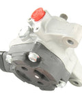 Brand New Power Steering Pump Straight Bolt In Replacement showing heavy duty hydraulic unit with red cap and connectors.