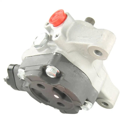 Brand New Power Steering Pump Straight Bolt In Replacement showing heavy duty hydraulic unit with red cap and connectors.