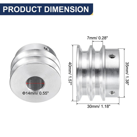 Heavy-Duty Aluminum V-Type Pulley With 14mm Bore And 40mm Outer Diameter, Double Groove For Motor Shafts And Drilling Machines
